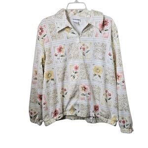 Alfred Dunner Jacket Floral Print Zip Up Elastic Hem Lightweight Cottagecore 14